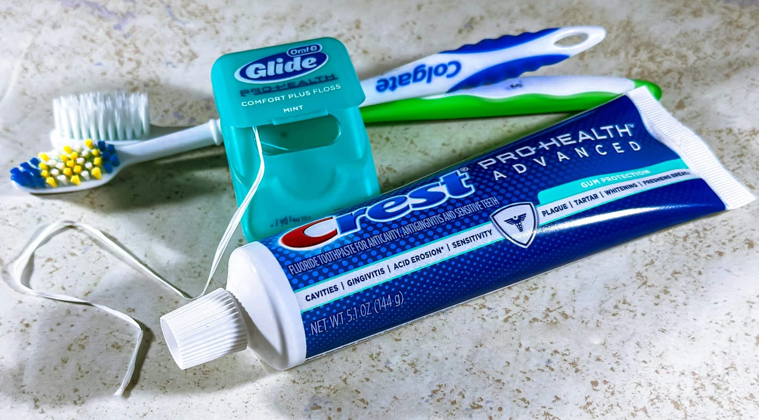 Toothbrushes, dental floss and toothpaste
